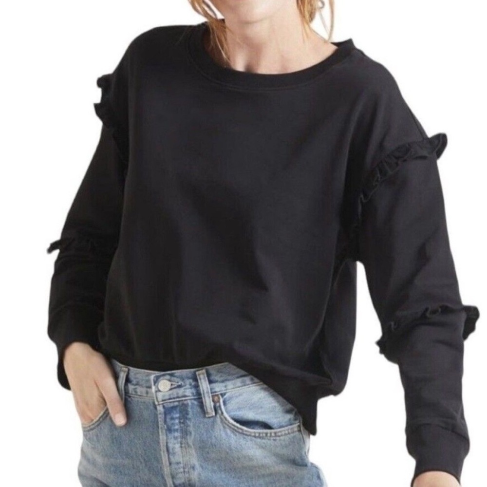 Evereve Women's Sonia Ruffle Sweatshirt Black size XS - Picture 1 of 9